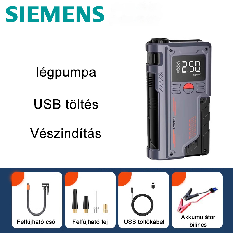 Légszivattyú + USB töltés + akkumulátor 60000 mAh + vészindítás